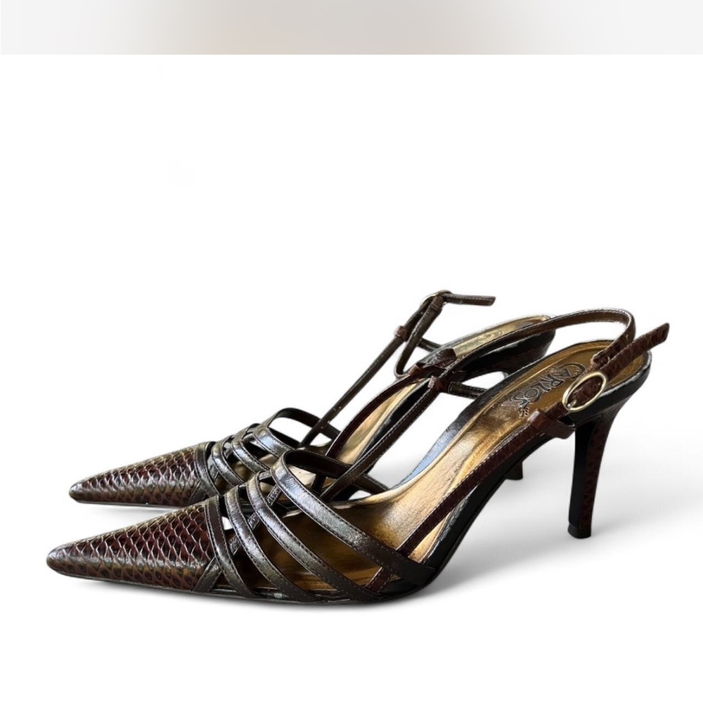 Sophisticated Brown Strappy Heels with Metallic Finish